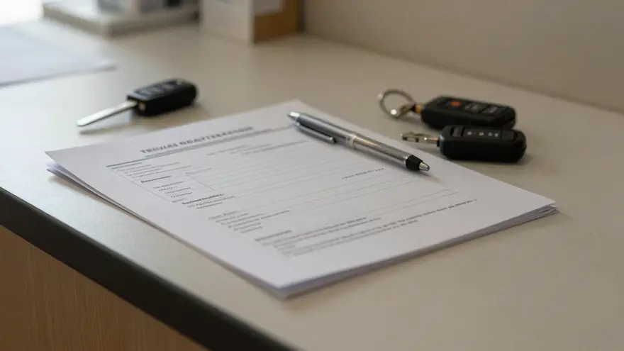A clear printed treatment estimate on a clinic counter beside a pen and a set of keys